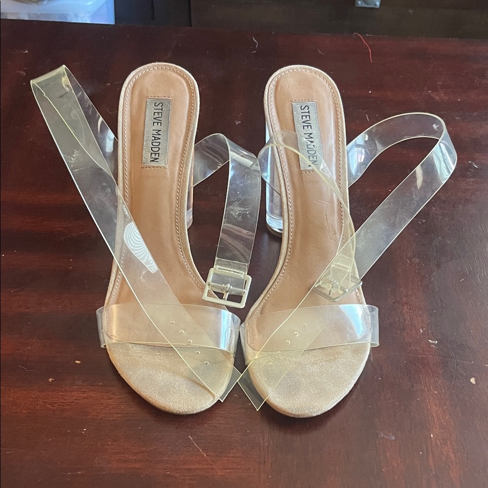 Steve Madden Transparent Strap Heels with Beige Sole